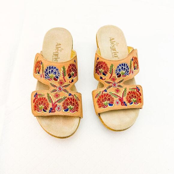 Alegria Leather Flower Embroidered Sandal Slip On Shoe LIN-647M Size 38 - Picture 1 of 7